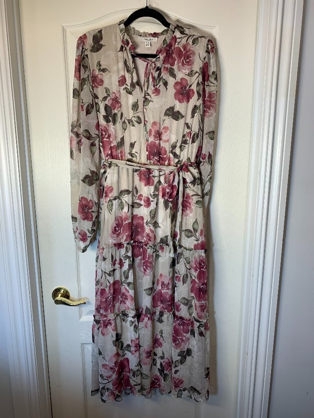Haver & Blair London Gold-Striped Floral Long Sleeves Maxi Dress XL Cottagecore
